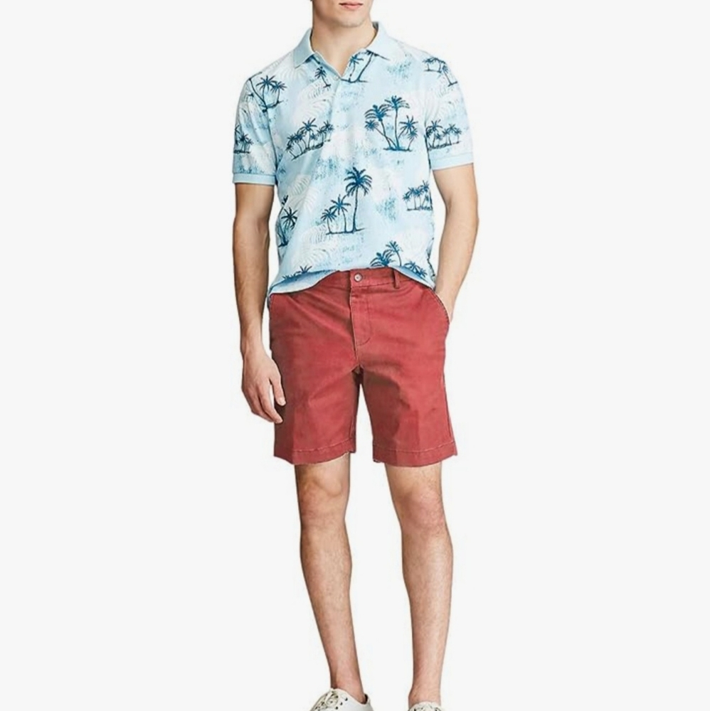 Chaps Ralph Lauren Flat Front 9" Chino Shorts Men Size: 36 Color: Red Cotton NWT